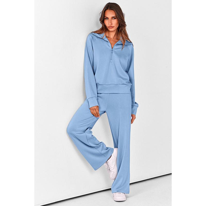 Women's Casual 2-Piece Sweatsuit Set - Half Zip Pullover Sweatshirt & Wide Leg Pants with Drawstring - Matching Tops & Sweatpants for Comfort