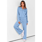 Women's Casual 2-Piece Sweatsuit Set - Half Zip Pullover Sweatshirt & Wide Leg Pants with Drawstring - Matching Tops & Sweatpants for Comfort