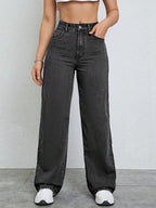 Women's Vintage Style Loose Fit Straight Leg Jeans, Casual Fitted Denim Jeans for Fall & Winter, Classic Boyfriend Look