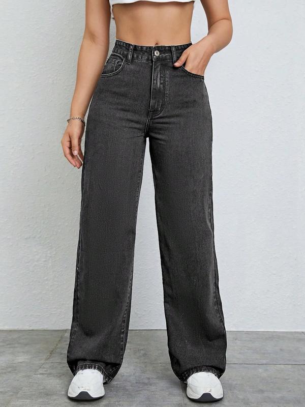 Women's Vintage Style Loose Fit Straight Leg Jeans, Casual Fitted Denim Jeans for Fall & Winter, Classic Boyfriend Look