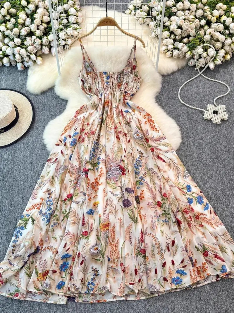 Women's floral print camisole dress, casual boho A-line dress for beach and vacation, women's summer dress