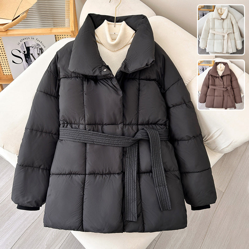 Premium Women  Mid Length Belted Puffer Jacket Women Casual Coat, Water Repellent Women Winter Ladies Classic Quilted Outerwear Coat Big Pocket