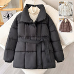 Premium Women  Mid Length Belted Puffer Jacket Women Casual Coat, Water Repellent Women Winter Ladies Classic Quilted Outerwear Coat Big Pocket