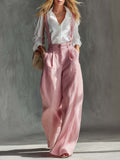 New Summer Autumn High Waist Pleated Suspender Pants