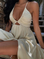 Summer New Sexy Wrap Top V-Neck Dress, Loose Beach Style Split Skirt, Women's Fashionable Long Dress, Perfect for Vacation