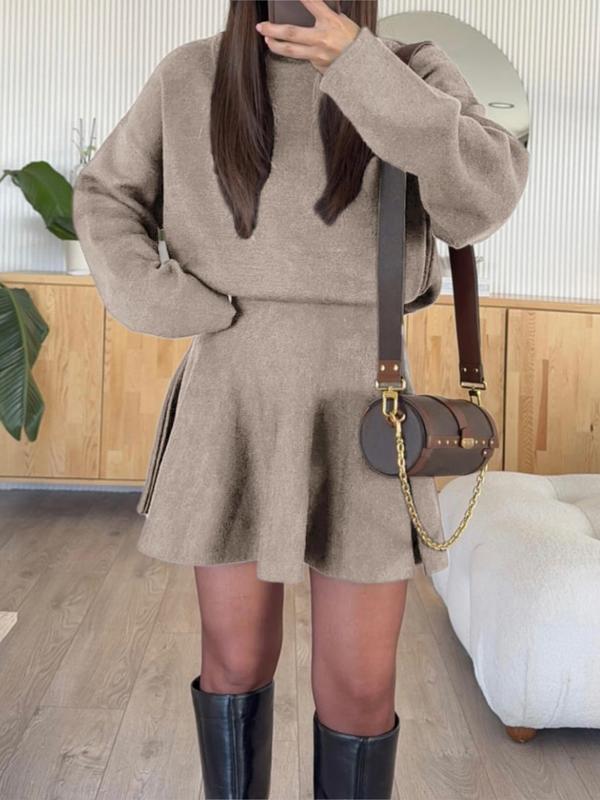 Women's Casual Half-High Neck Long Sleeve Knit Dress, Plain Color Loose-Fitting Sweater Dress, Fall & Winter Fashion