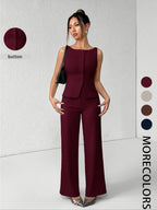 Women's Solid Button Front Sleeveless Tank Top & Wide Leg Pants Set, Casual Elegant Chic Minimalist Fashion Two-piece Set for Summer, Women's Clothing for Daily Wear, Suits, Office Siren Outfits, Casual Matching Set, Corporate Outfits Women
