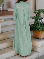 Elegant Women's Loose Collared Button Front Striped Shirt Dress