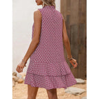 Women's Geometric Print Bow Tie Dress, Tiered Layer Cake Skirt, Casual Spring Summer Wear, Fitted Short Sleeveless Design