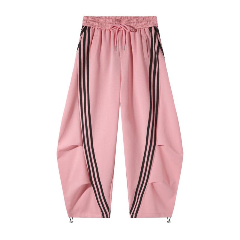 Loose Wide Leg Striped Track Pants Women's Casual Streetwear Joggers with Elastic Waistband & Side Pockets for Workout Clothes