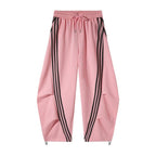 Loose Wide Leg Striped Track Pants Women's Casual Streetwear Joggers with Elastic Waistband & Side Pockets for Workout Clothes