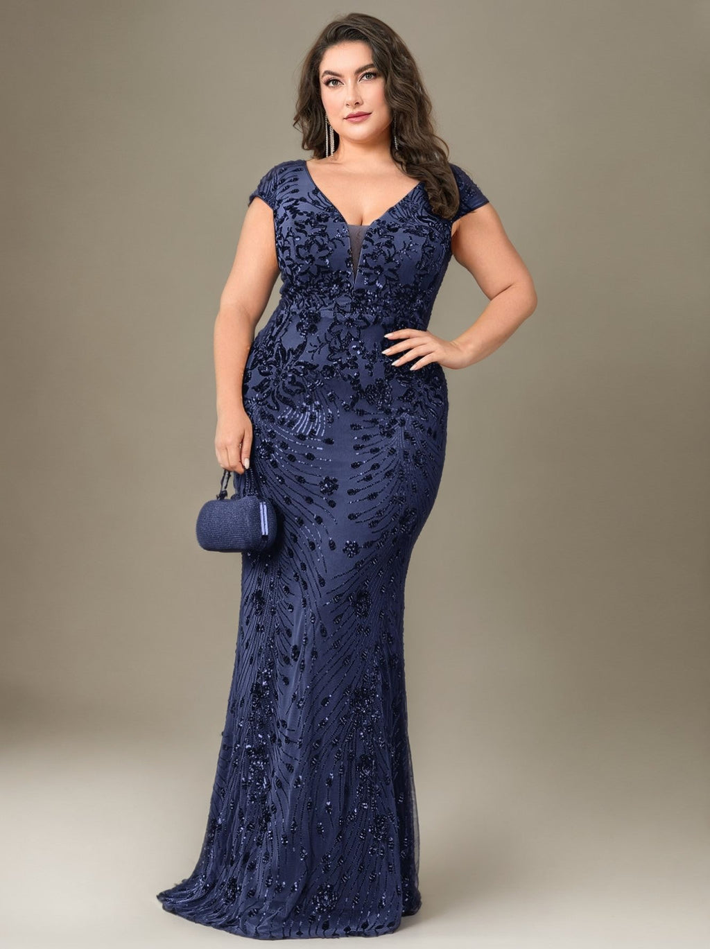 Curveins Plus Size V-neck and Waist Cinch Sequin Maxi Dress