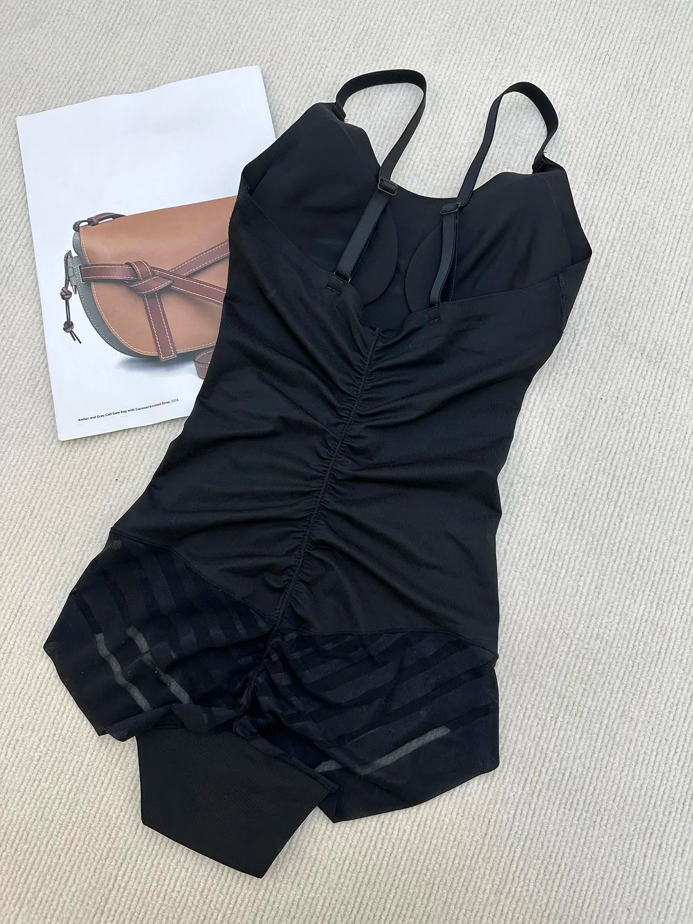 Women's Adjustable Spaghetti Strap Backless Padded Shapewear Bodysuit, Summer Clothes Women, Knitted Solid Ruched Seamless Wireless Basic Bodysuit for Summer, Women's Shapewear for Everyday Wear