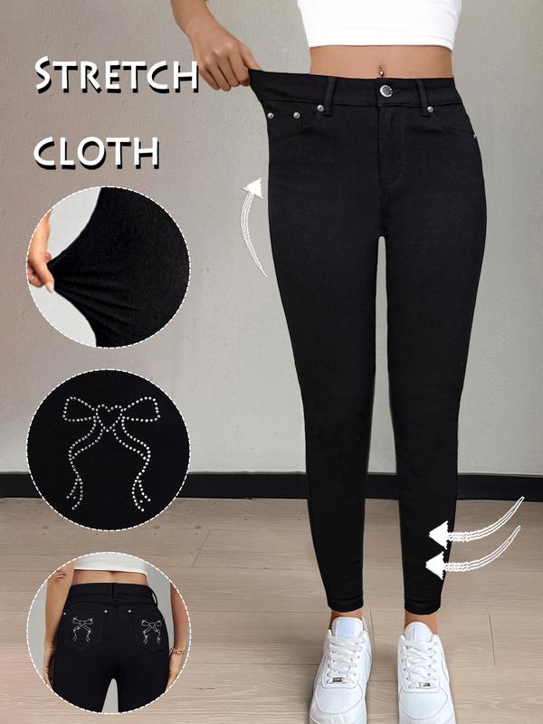Women's Plain Pocket Button Leggings, Casual Comfy Skinny Pants for Yoga Gym Workout, Ladies Bottoms for Fall & Winter,T-Chic