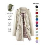 Women's Solid Color Drawstring Zip-Up Hooded Trench Coat Long Sleeve Waterproof Windproof Soft Comfortable Casual Outerwear Suitable For Spring Fall Daily Wear Outings