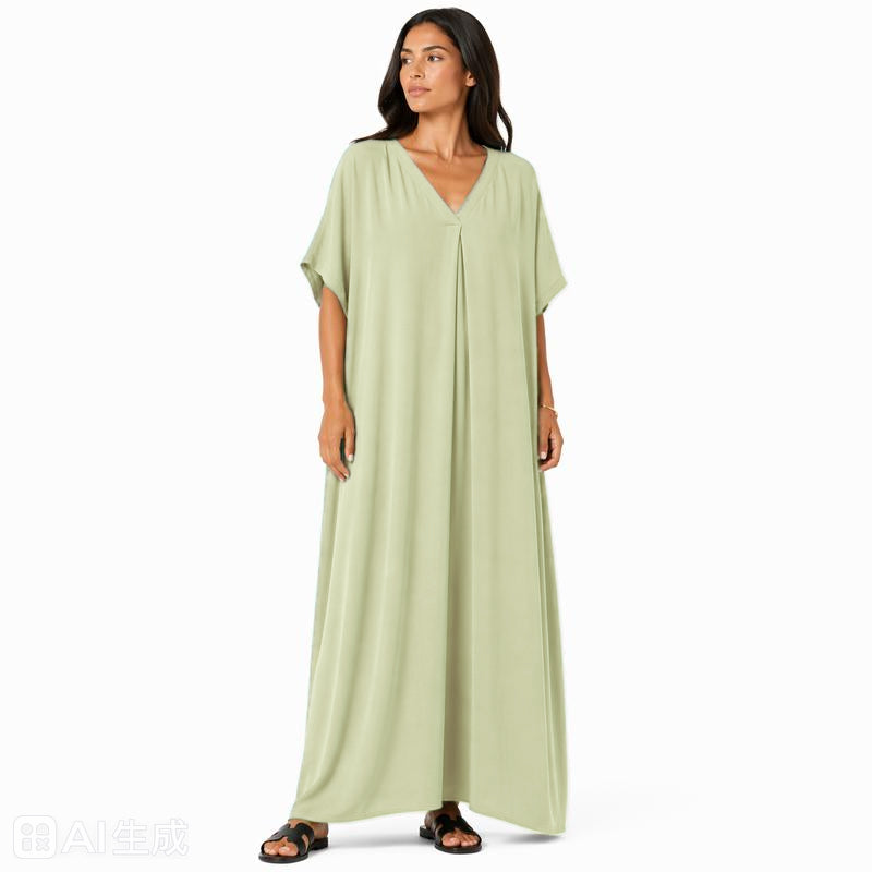 Women's oversized flowy V-neck maxi dress, chic and comfortable for summer, in a light and soft fabric for all occasions