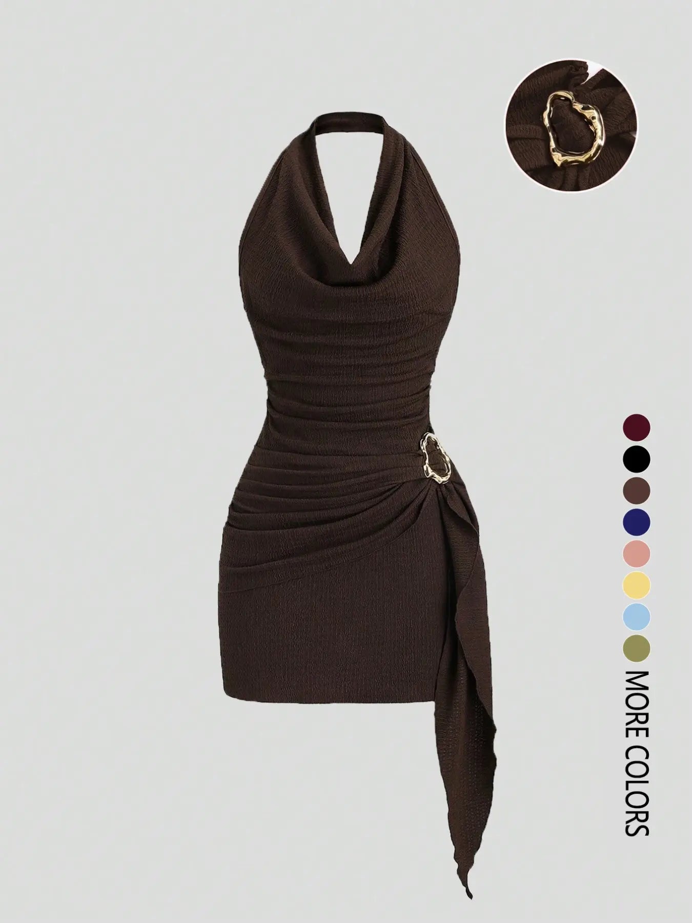 Women's Fashion Solid Color Ruched Halter Dress