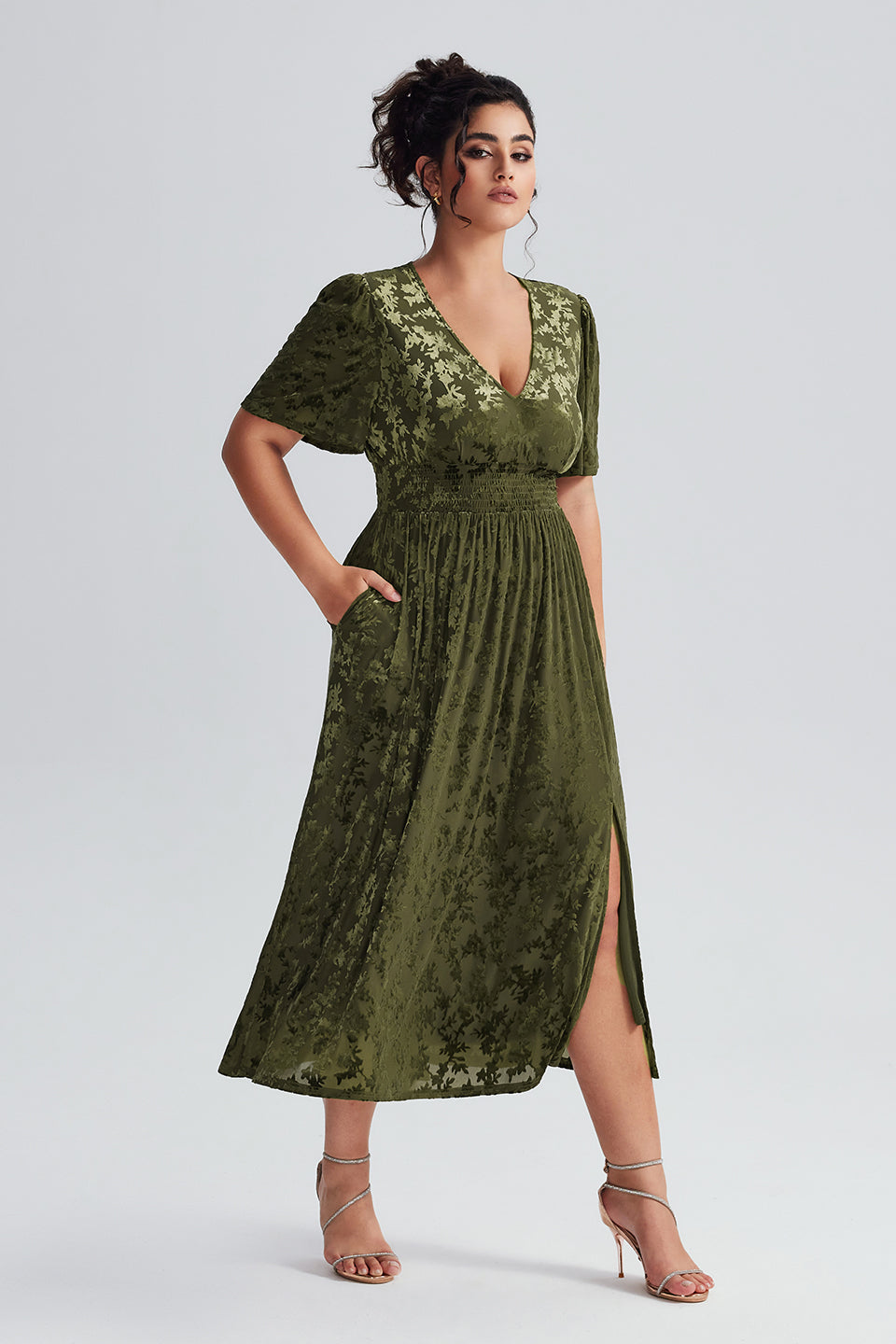 Curveins Plus Size Mauve Velvet Floral Maxi Dress
