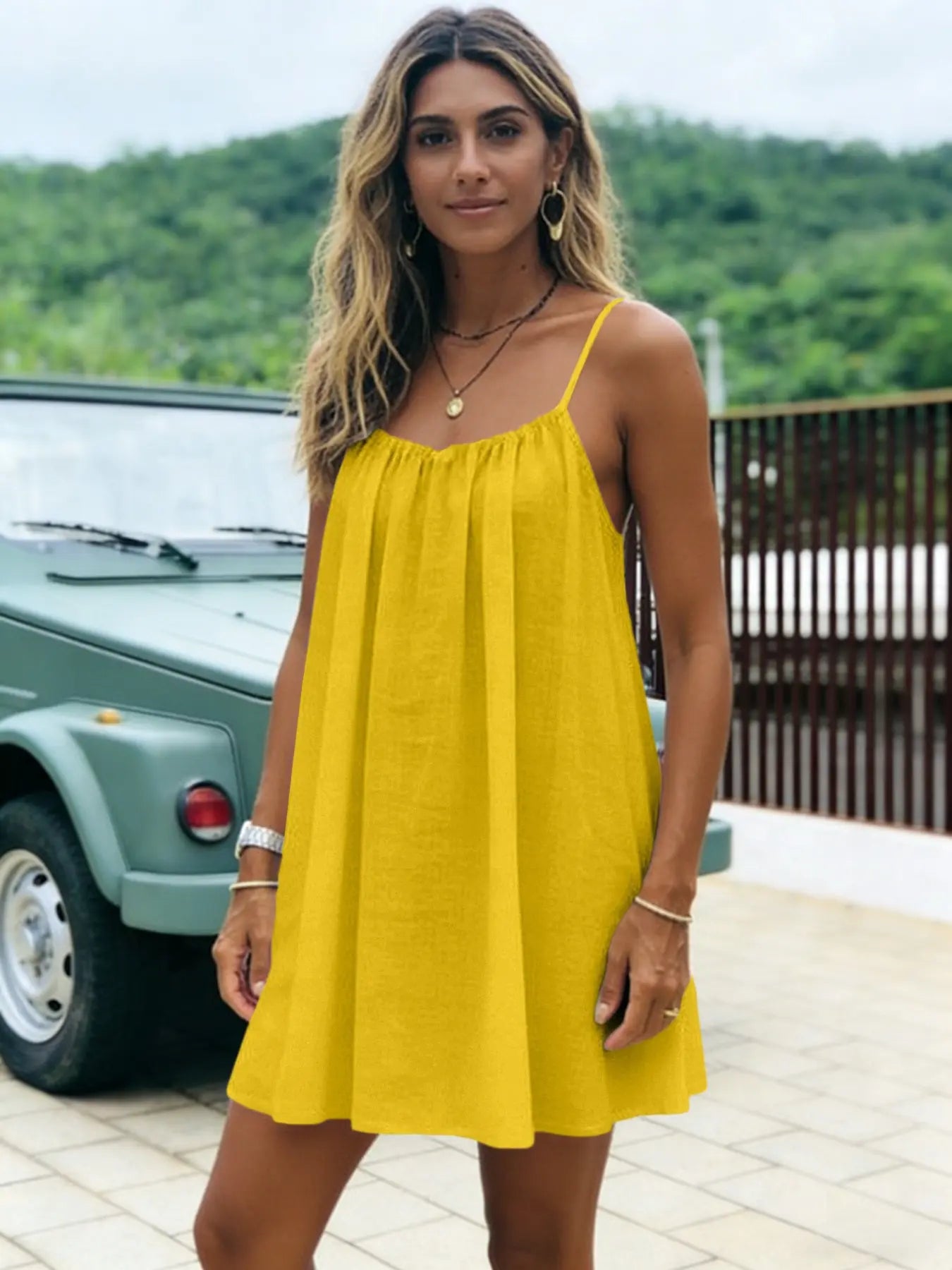 New Solid Backless Spaghetti Strap Short Dress