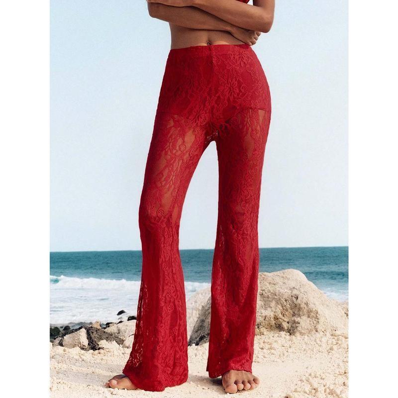 Women's High Waist Flare Lace Knit Vacation Pants
