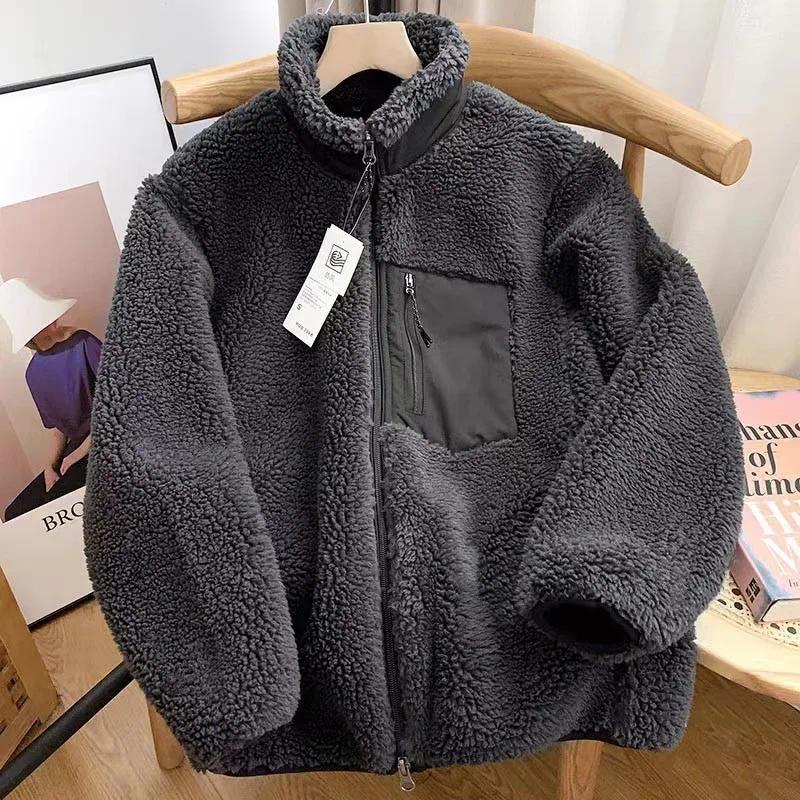 Fashion Lamb Plush Jacket Women's Autumn Winter New Pocket Zipper Long Sleeve Loose Stand Collar Comfort Warm Jacket for Women