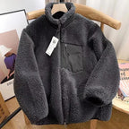 Fashion Lamb Plush Jacket Women's Autumn Winter New Pocket Zipper Long Sleeve Loose Stand Collar Comfort Warm Jacket for Women