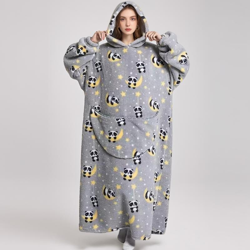 Oversized Blanket Hoodie, Cozy Fleece Hoodie, Long Hoodie Blanket Sweatshirt as Gifts, Long Wearable Blanket with Sleeves & Giant Pockets, Machine Washable Adult One-Piece Sleepwear