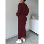 Women's Solid Button Front Sweater & Long Skirt Two-piece Set, Casual Drop Shoulder Long Sleeve Knit Top & High Waist Skirt for Daily Outdoor Wear, Women's Knitwear for Fall & Winter