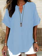 Women's Plain Short Sleeve Blouse, Shirts, Casual Solid Color Top for Daily Wear, Ladies Clothes for All Seasons