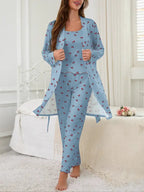 Cherry Print Women's Nightgown Set + Strap Pants