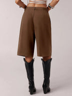 Women's Solid Color Simple Commuter Bermuda Shorts, All Seasons Business Casual Shorts, Stylish and Comfortable