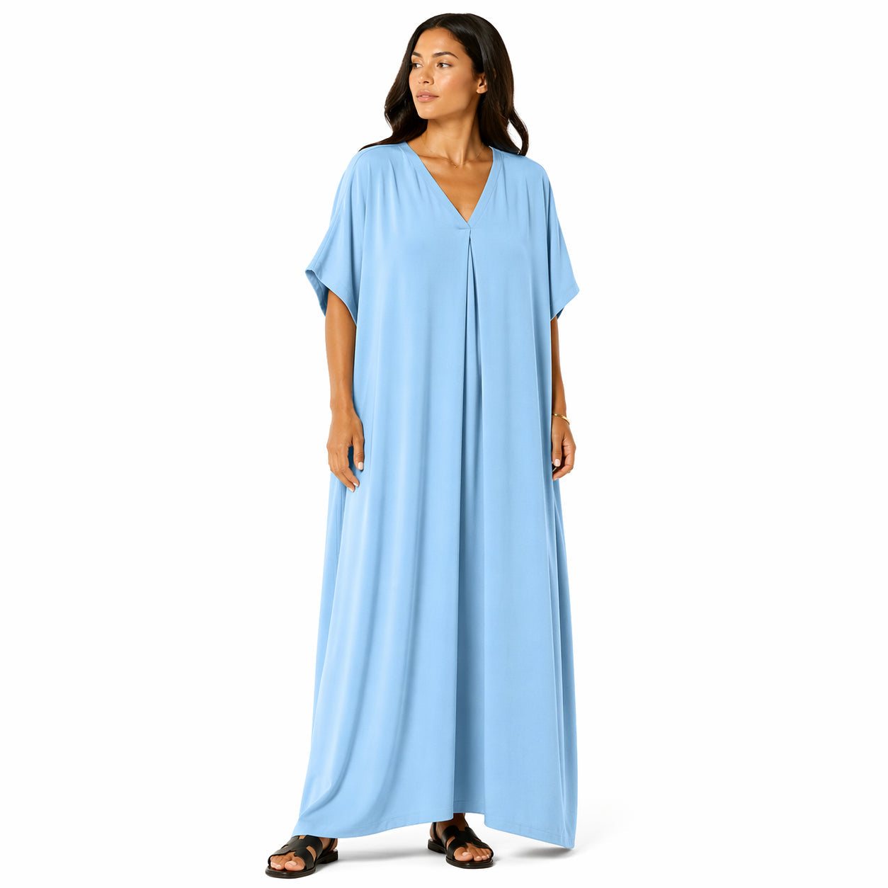 Women's long, flowy, oversized V-neck dress – chic and comfortable for summer.
