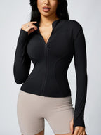 Women's Zip Up Sports Jacket, Tight Long Sleeve Sports Top, Ladies Sportswear Clothing for Spring Indoor Wear