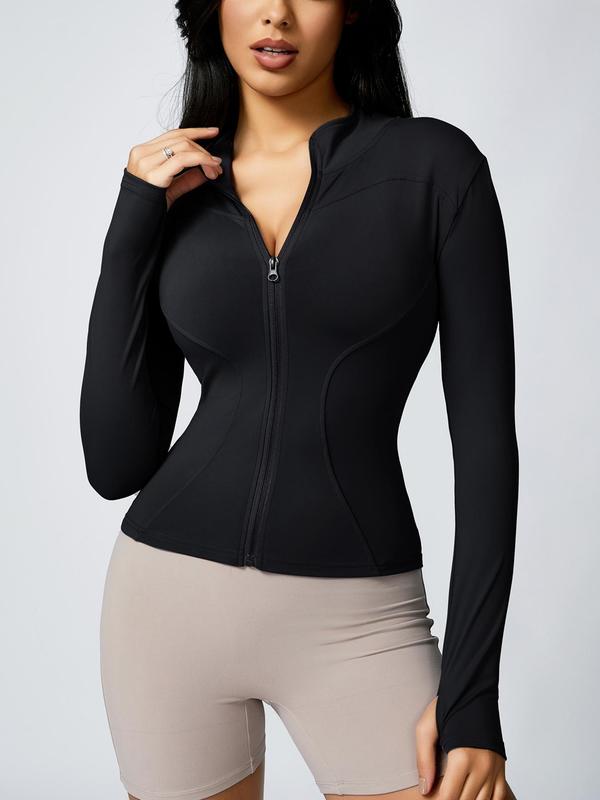 Women's Zip Up Sports Jacket, Tight Long Sleeve Sports Top, Ladies Sportswear Clothing for Spring Indoor Wear
