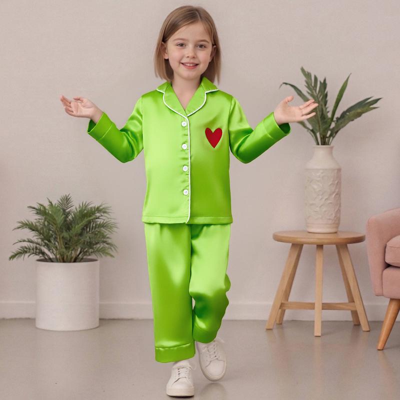 Mommy and Me Pajamas Christmas Family Matching Sleepwear Long Sleeve Lapel V Neck Button Down Tops and Elastic Waist Pants Loungewear
