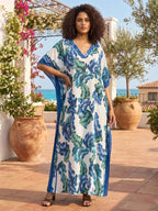 Women's Casual Kaftan Long Dress Oversized Chic Bohemian House Robe Beachwear Vacation Bathing Suit Cover Up Lounge Wear Boho Summer Holiday