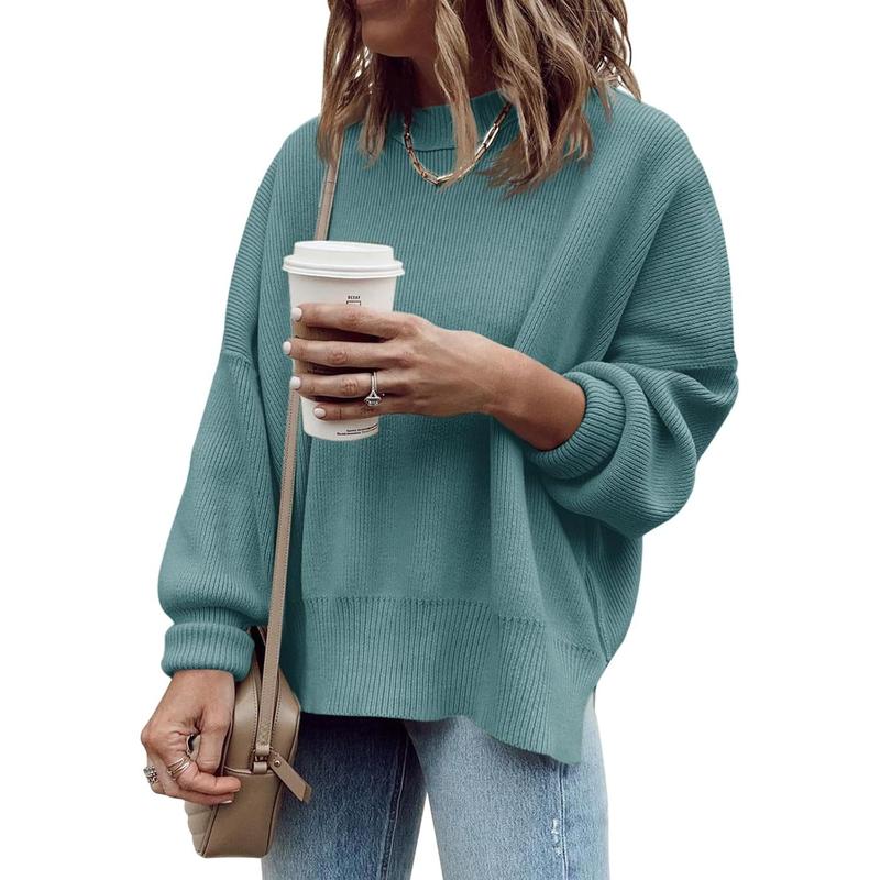 Womens Oversized Tunic Sweaters Fall Slouchy Long Sleeve Ribbed Knit Side Slit Pullover Jumper