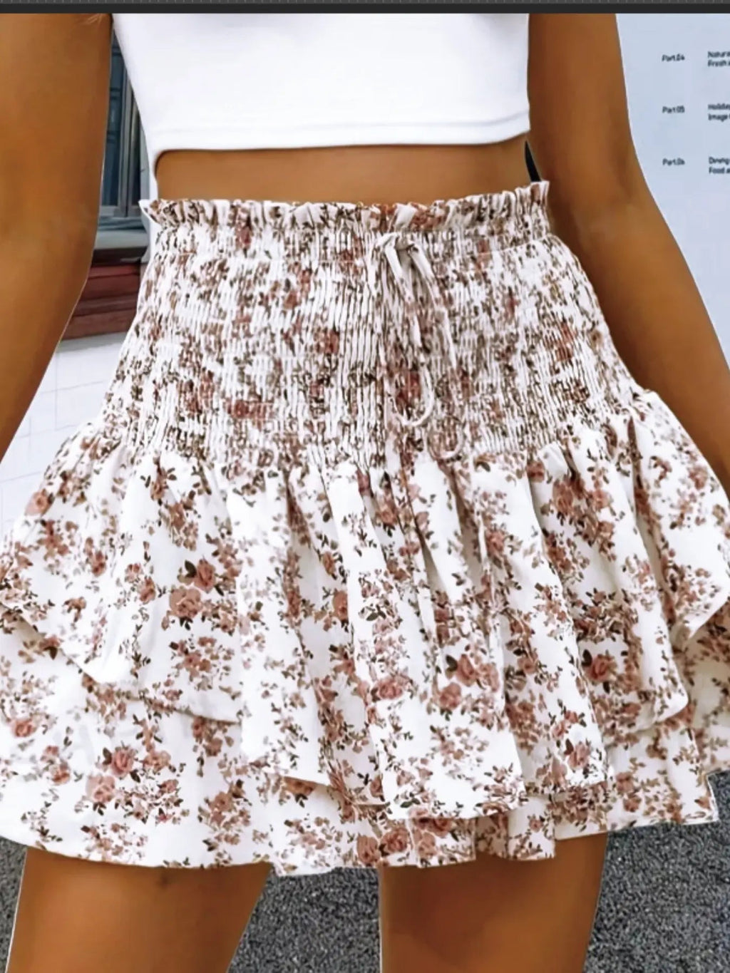 Women's Floral Print Woven Fabric Frill Trim Shirred Tiered Layer Shorts, Casual Lightweight Loose High Waist Tie Front Drawstring Wide Leg Shorts for Spring & Fall, Women's Bottoms for Daily Wear, 1 Piece Womenswear