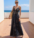 Black Laser Cutting Flower Hollow One Piece Swimsuit and Skirt