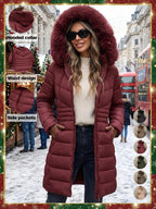 Women's Casual Hooded Waterproof Cotton Jacket, Lightweight Down Coat with Pockets, Loose Fit Thick Fabric for Fall & Winter
