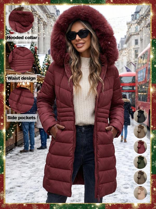 Women's Casual Hooded Waterproof Cotton Jacket, Lightweight Down Coat with Pockets, Loose Fit Thick Fabric for Fall & Winter