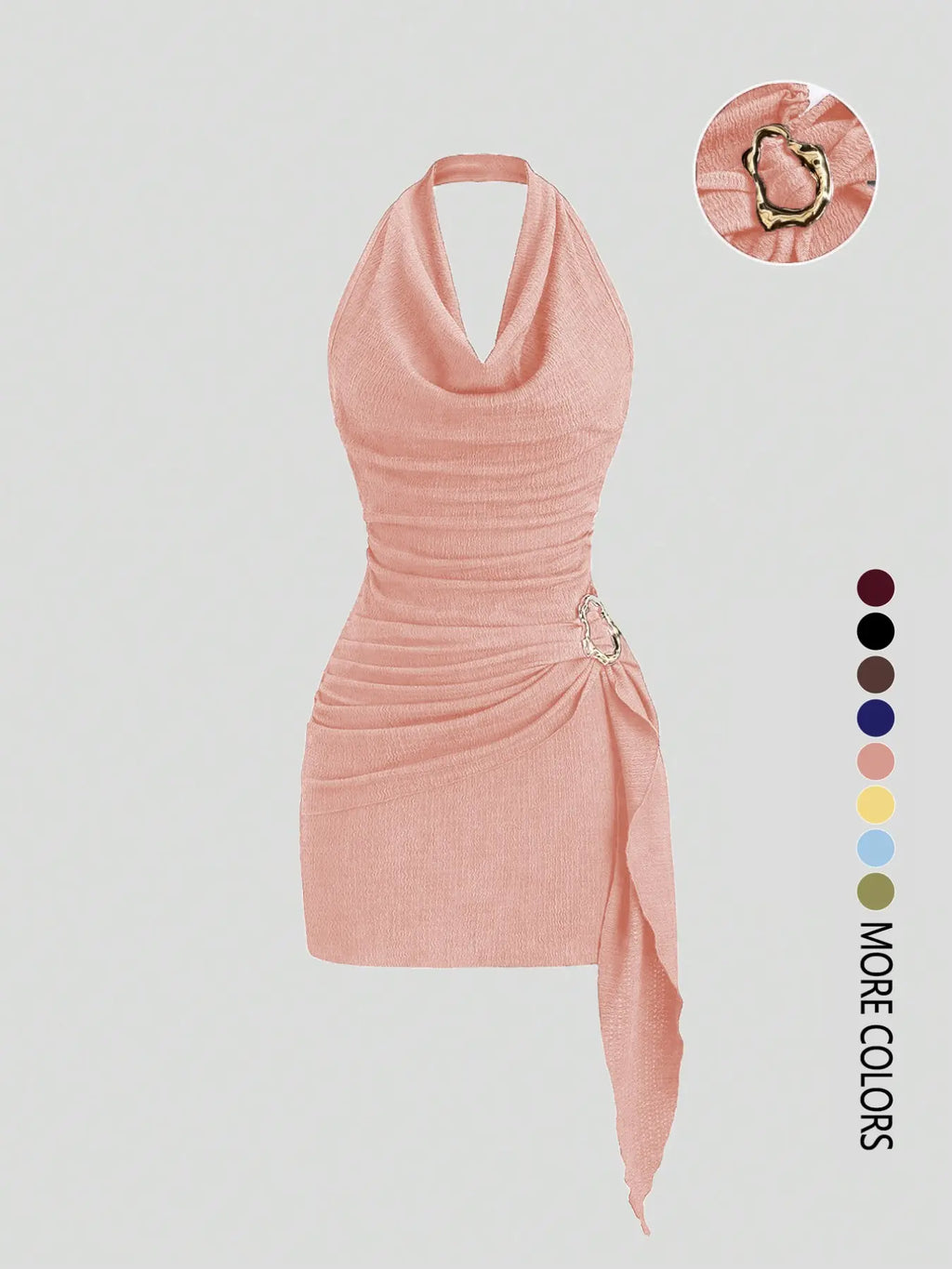 Women's Fashion Solid Color Ruched Halter Dress