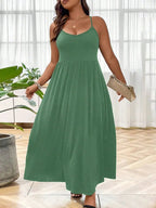 Plus Size Criss Cross Backless Cami Dress, Casual Solid Sleeveless Spaghetti Strap A-Line Dress for Summer, Women's Clothes for Party Holiday