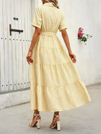 Women's Striped Print Belted   Dress, Elegant Casual  Long Dress for Summer, Women's Clothing for Daily Wear