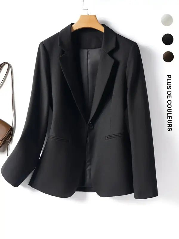 Women's Elegant One-Button Blazer Jacket, Slim-Fitting Long Sleeve Coat for Office Wear, Fall & Winter Fashion Outerwear