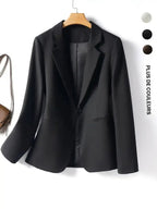 Women's Elegant One-Button Blazer Jacket, Slim-Fitting Long Sleeve Coat for Office Wear, Fall & Winter Fashion Outerwear