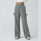 High Waisted Side Pocket Straight Leg Mop Corduroy Casual Pants