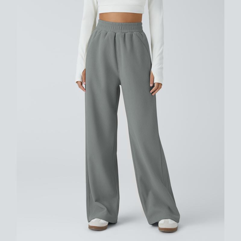 High Waisted Side Pocket Straight Leg Mop Corduroy Casual Pants