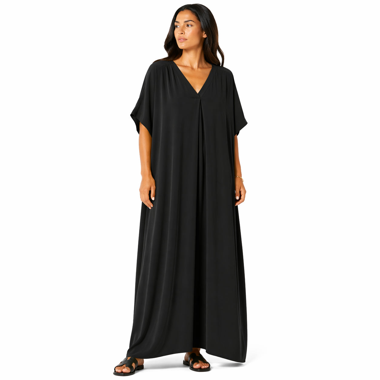 Women's long, flowy, oversized V-neck dress – chic and comfortable for summer.