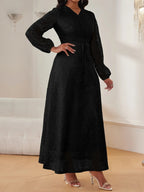 Women's Lace V-Neck Long Sleeve Dress, Elegant Chic Belted Waist, Slim Fit, Plain Color, Wedding Evening Formal Occasion, Spring & Fall
